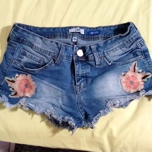 YMI Jean with Floral Patches Shorts